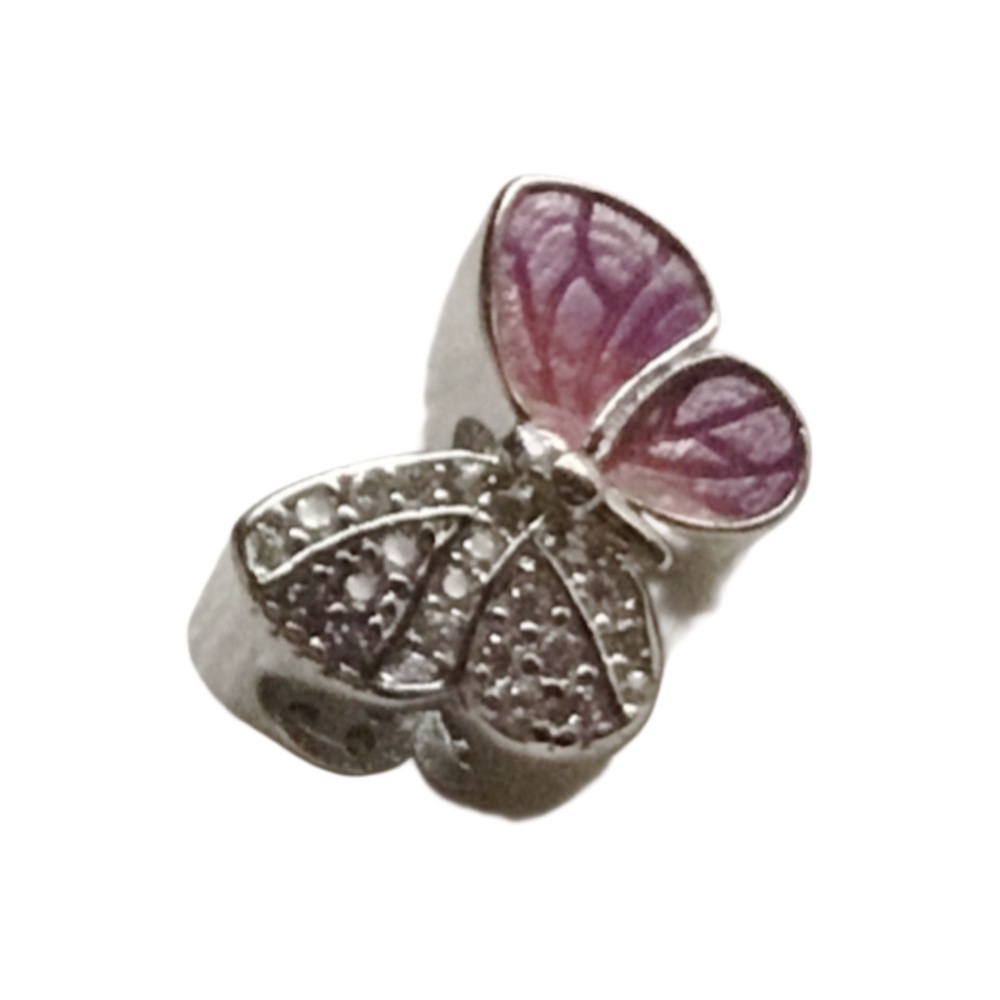 Silver Rhinestone Enameled Butterfly Charm Pandora Style